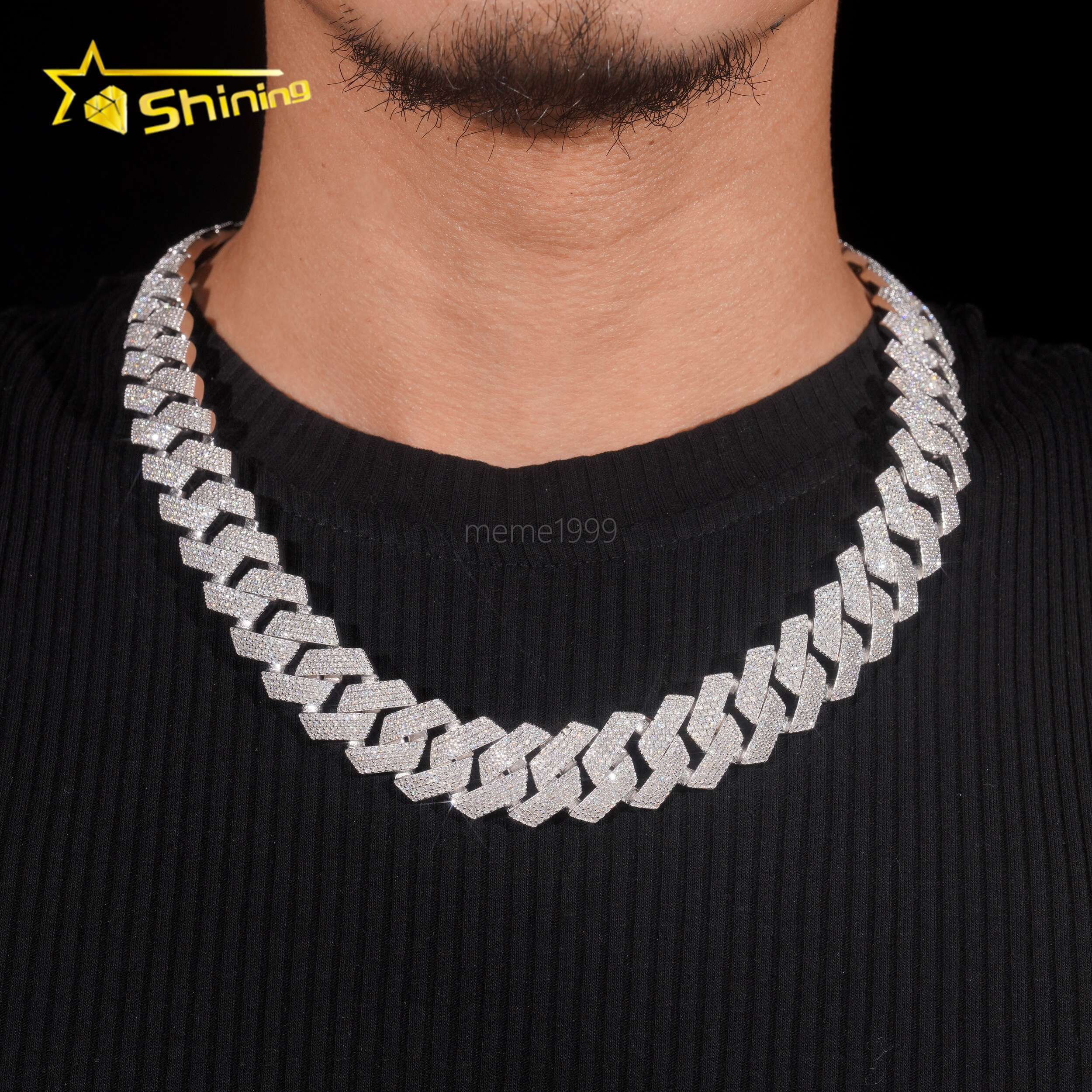 20mm Big Heavy Cuban Chian Vvs Moissnaite Iced Out Jewelry Sterling Silver 925 White Gold Plated Mens Hip Hop Necklace