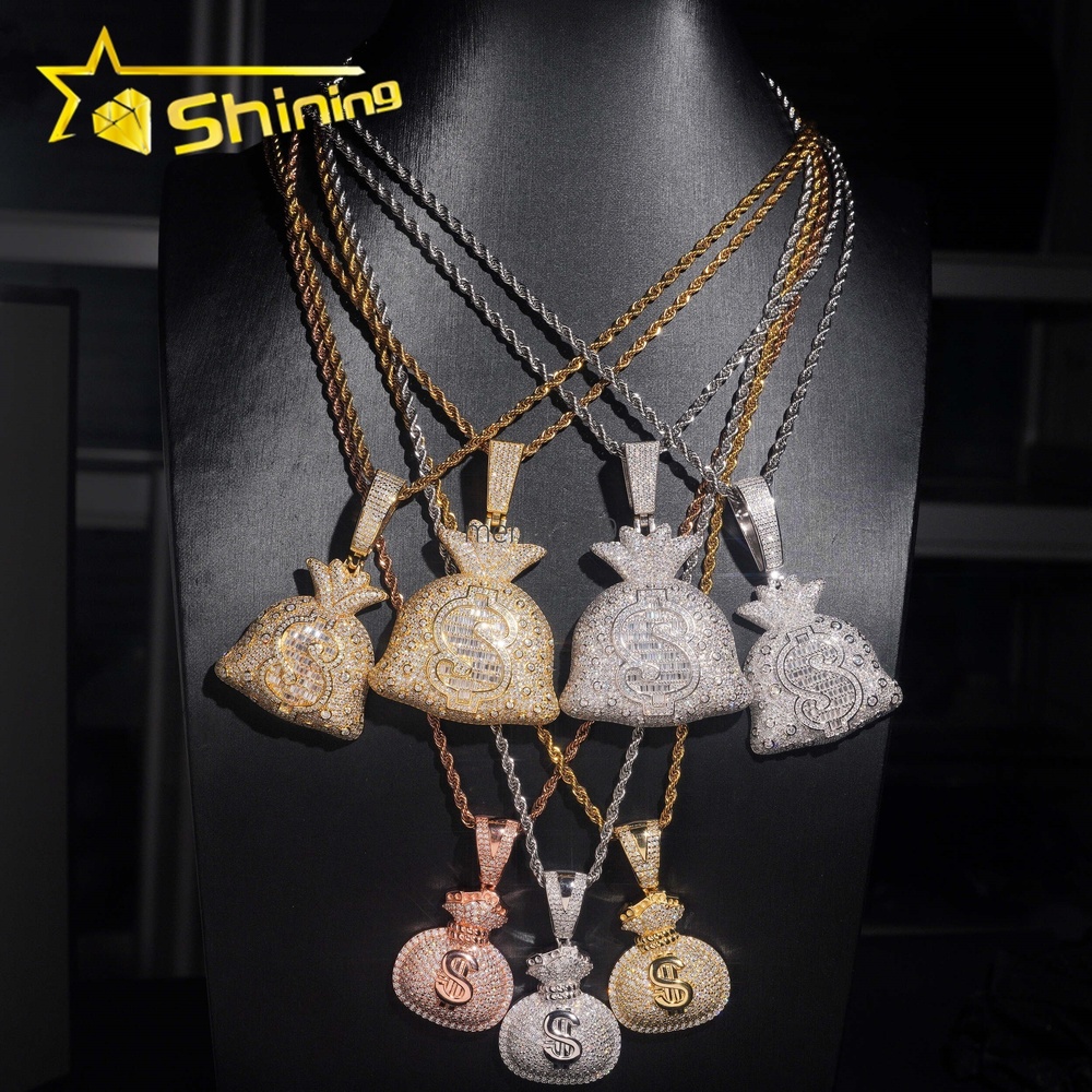 Pass Diamond Tester 925 Sterling Silver Wholesale Price Money Bag Iced Out Moissante Hip Hop Pendant