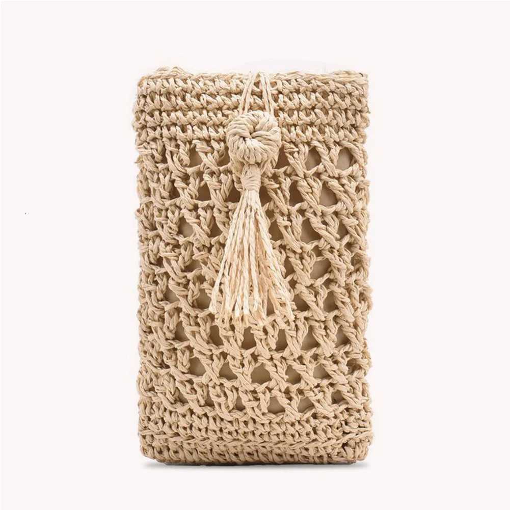 Handmade Woven Straw Rope Crossbody Pouch Female Vintage Mini Straw Bag Beach Single Shoulder Bag Mobile Phone Purse Y250819