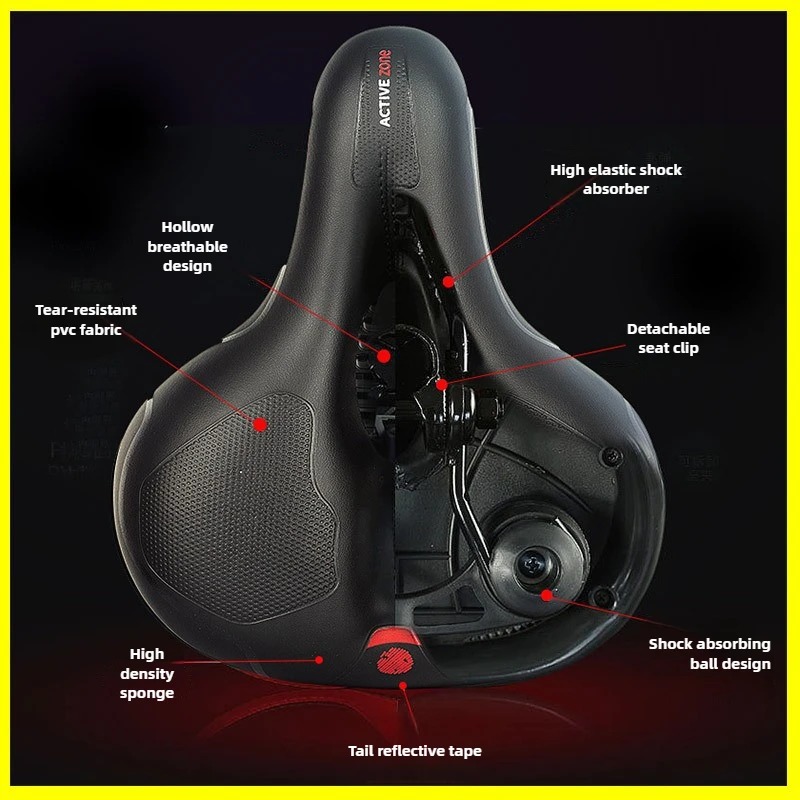 Comfort Bike Seat for Women Men, Wide Bicycle Saddle Replacement Memory Foam Padded Soft Bike Cushion with Shock Absorbing Universal Fit for Indoor/Ou