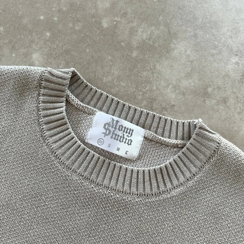 Y2K Grey Long Sleeve Sweater Dollar Gothic Embroidery Pullover Goth Retro Casual Streetwear Old Money Men Boxy Knitted Clothing 250820