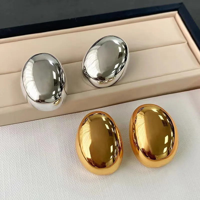 Stainless Steel Smooth Big Oval Stud Earrings for Women 2023 Exaggerated Hollow Ball Geometric Ear Buckle Earring Jewelry Gift 250811