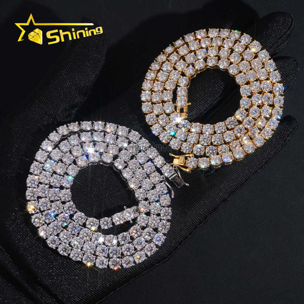 USA Warehouse Fast Shipping 925 Silver 5mm Moissanite Tennis Necklace GRA Certificated Iced Out Moissanite Tennis Chain Men