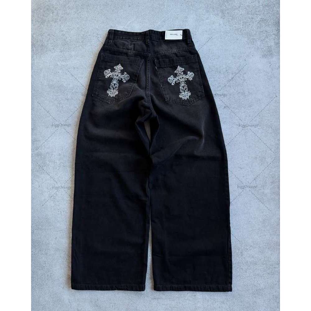Street Hip Hop fashion Cross Skull Jeans Harajuku Punk Goth y2k Trousers