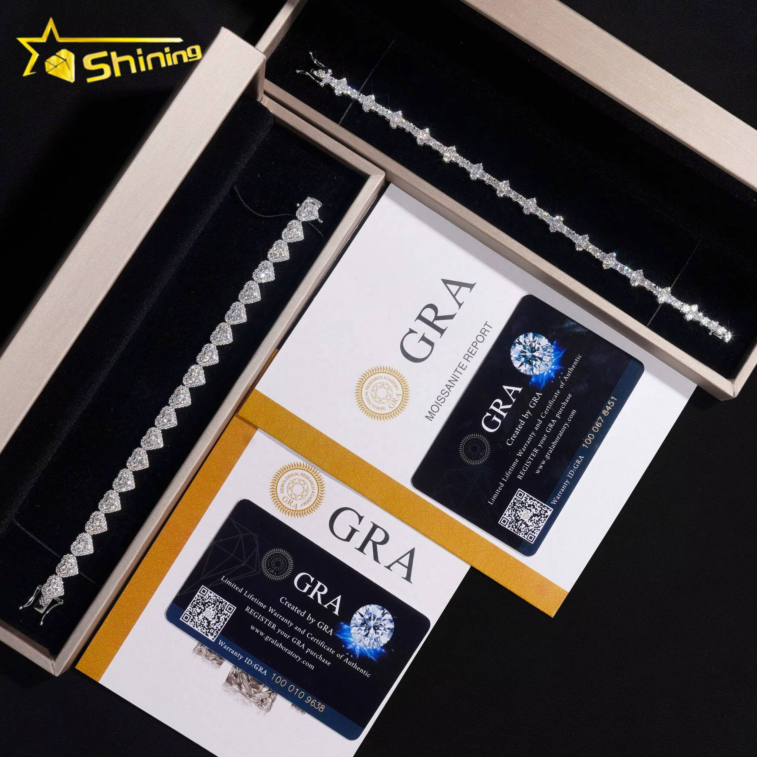 New Trendy GRA Certificate 925 Sterling Silver Man Luxury Hip Hop Jewelry VVS Moissanite Diamond Heart Cross Tennis Bracelet Set