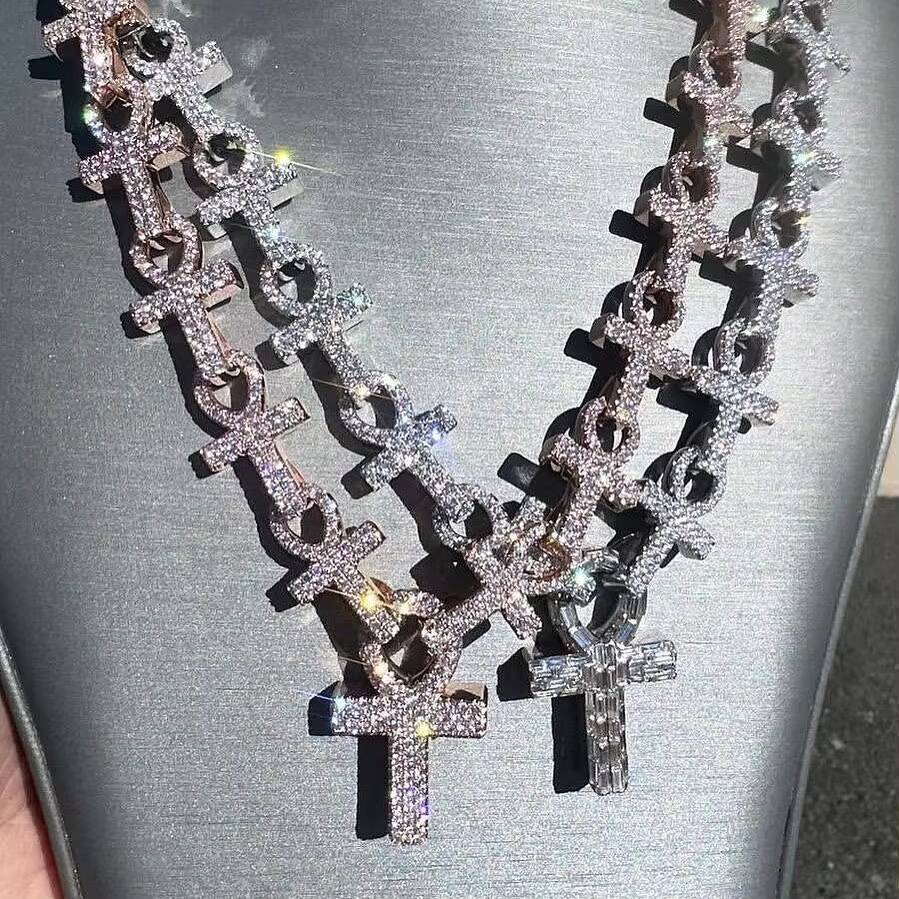 2025 new style Custom Round and Baguette Cut Moissanite Diamond 925 Sterling Silver 18K Rose Gold Plated Party Wear Hip Hop Rapper Style Chain