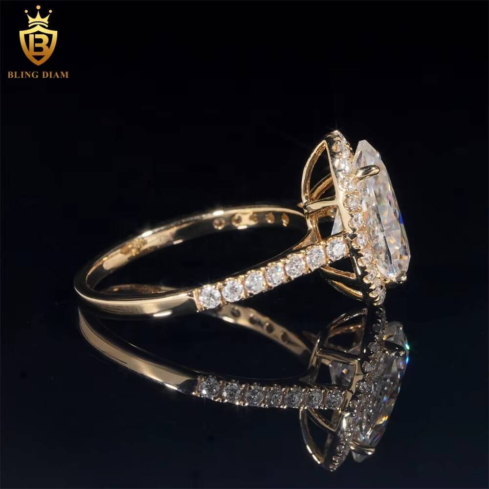 GRA Certificated Luxury VVS Moissanite Diamond 14K Yellow Gold Engagement Wedding Ring