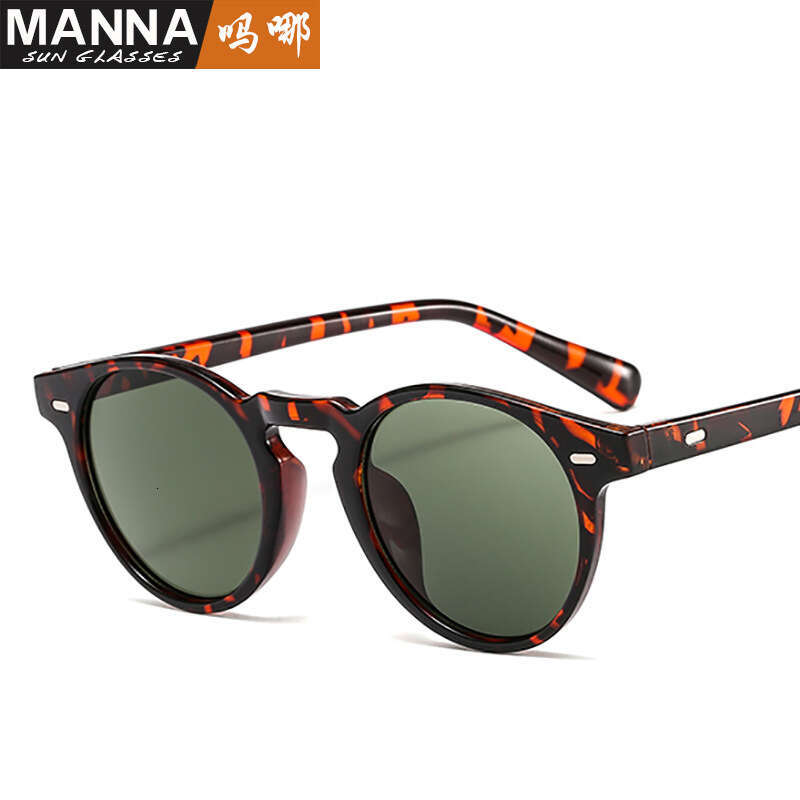 Designer Small Round Frame Rice Ding Style Sunglasses for Men with Metal Hinges, Glossy Black Ocean Lens Glasses