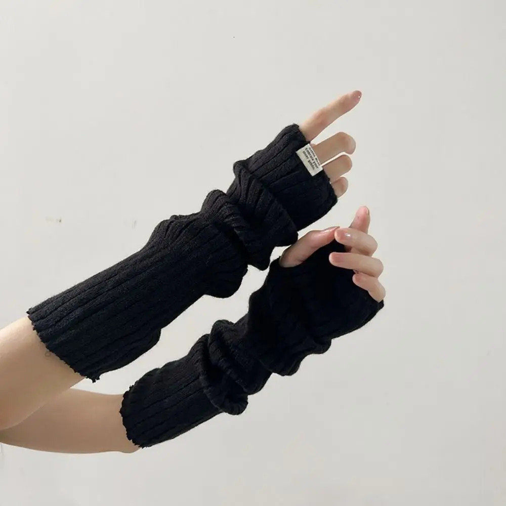 Fingerless Long Wrist Gloves Arm Warmers False Sleeves Knitted Finger Cover Black White Half 250811