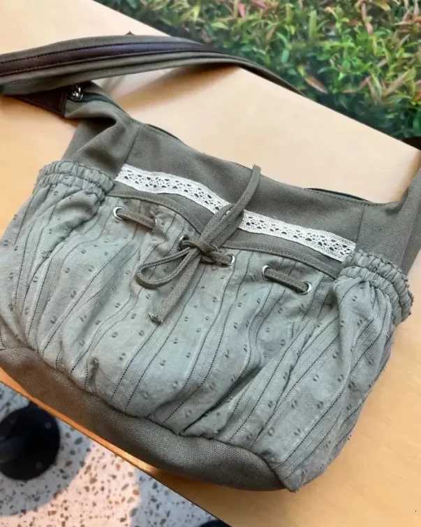 2025 new women Vintage casual Shoulder Bag Y2k Aesthetic Streetwear drawstring Handbags All Match ins Patchwork Crossbody Bags Y250819