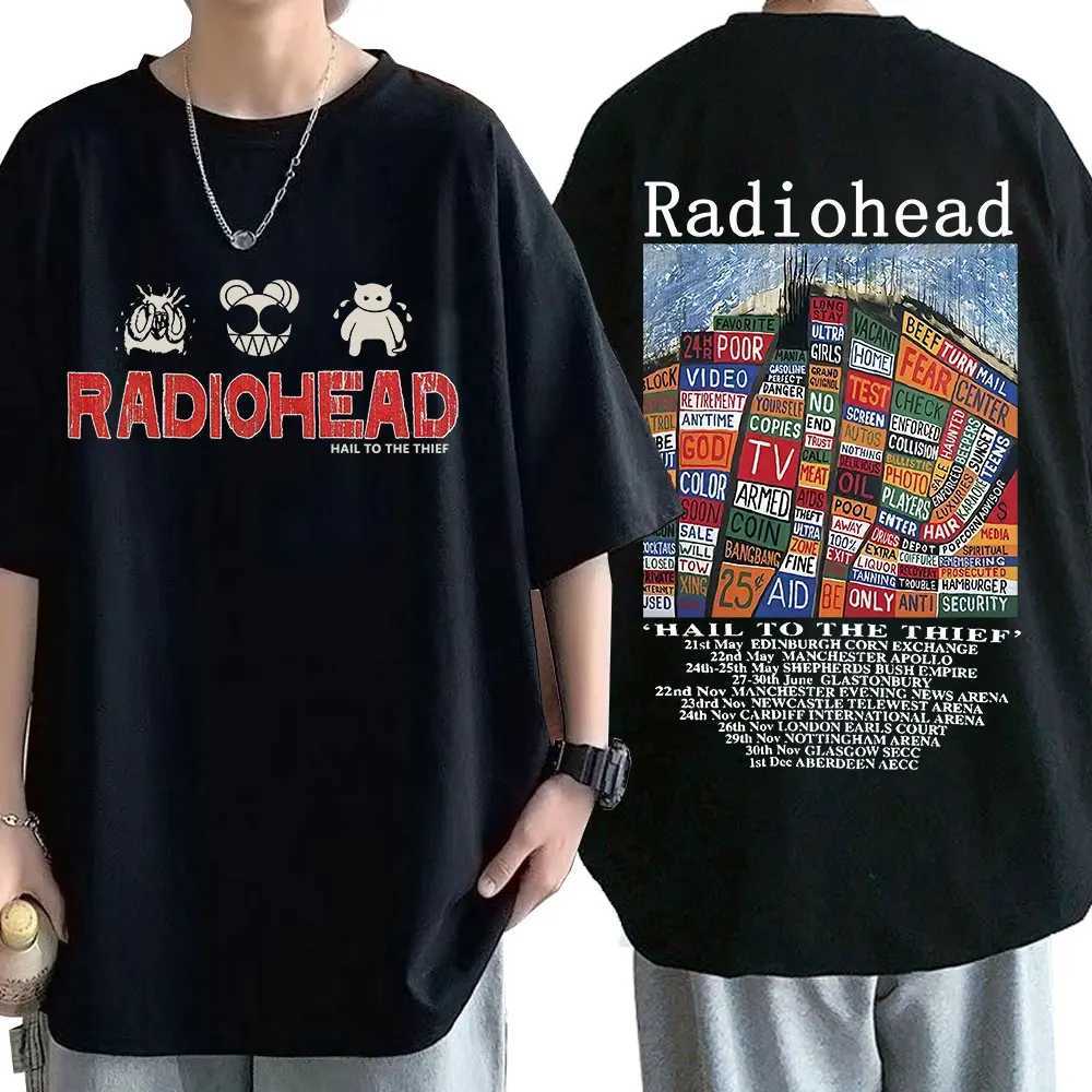 Radiohead Vintage Print T Shirt Mens Oversized 100% Cotton Unisex T-shirts Hip Hop Rock Band Hail To The Thief Music Album Tees Y250819