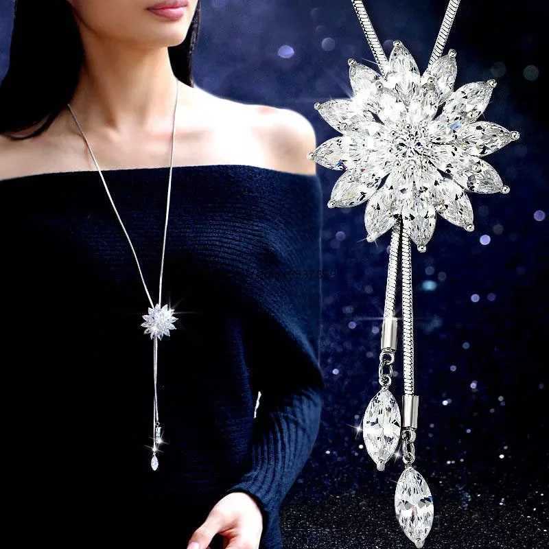 Long Fashion Flower Black Rose Necklace Sweater Chain Metal Crystal Pendant Necklaces Adjustable G250820bo Z250910