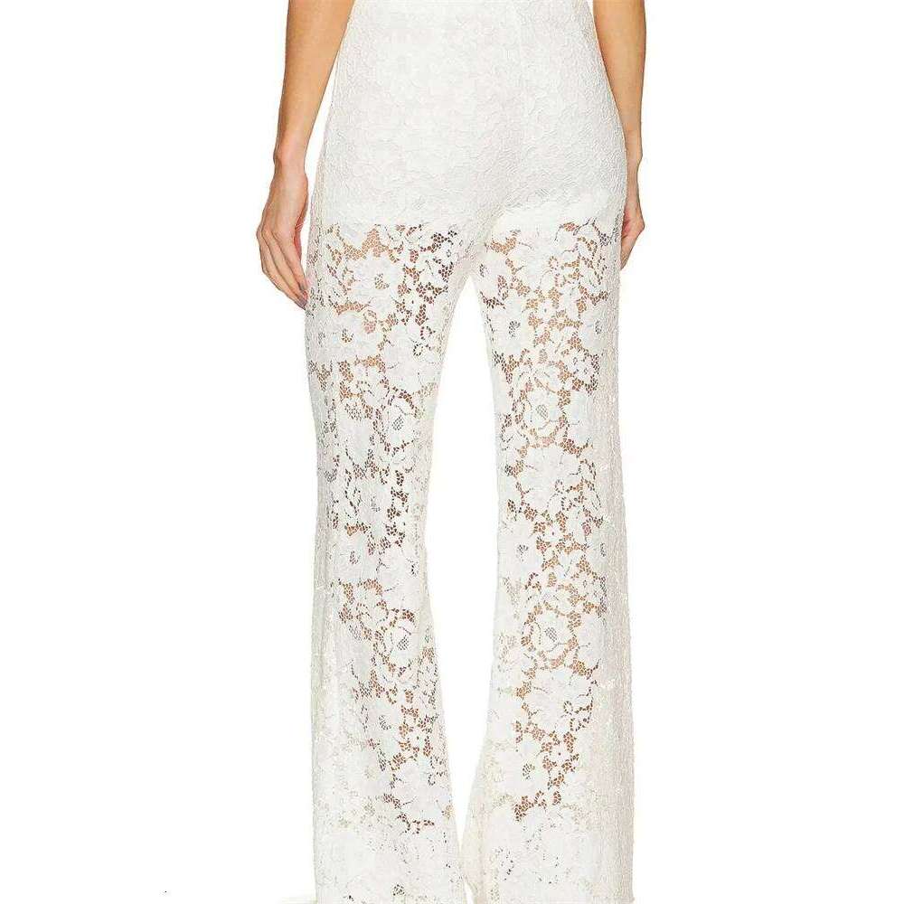 CHRONSTYLE Lace Floral Loose Casual Wide Leg for Women Elastic Waist See Through Mesh Summer Pants Beach Cover Ups 2025