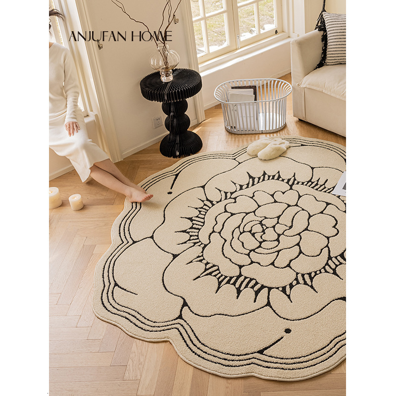 Waterproof and Stain-Resistant Carpet with a High-End Feel, No-Maintenance Lazy Bedroom Irregular Shaped Living Room Coffee Table Rug, Non-Slip ddmyth