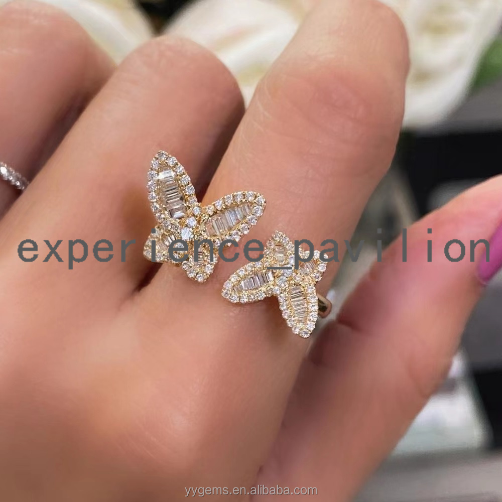 Fine Jewelry Baguette Moissanite Butterfly Open Ring 14K Gold Womens Fashion Wedding Ring Women Fine Rings