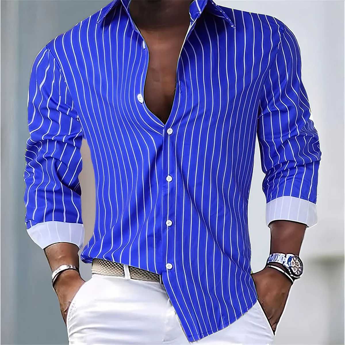 Mens Fashion Loose Striped Shirt 16 Colors Shirt Casual Breathable Lapel Button Long Sleeve Shirt Top Comfortable Soft Fabric Y250819