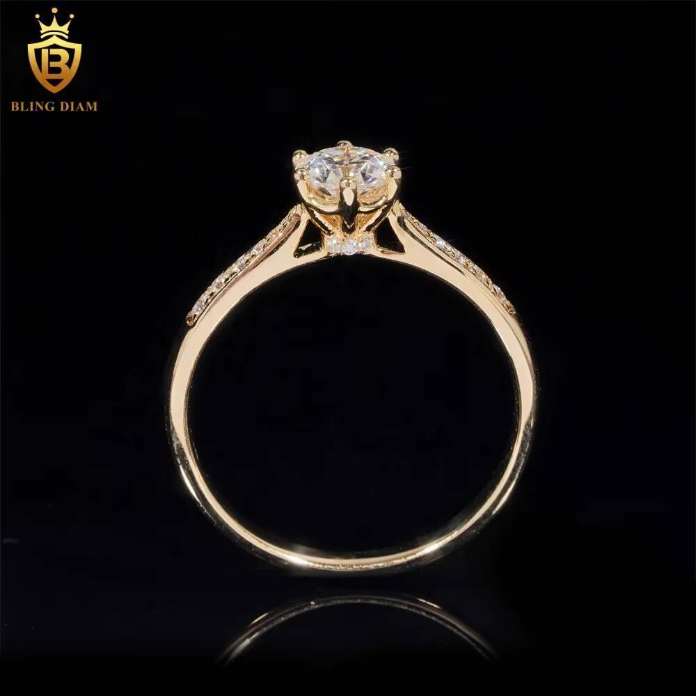 14K Yellow Gold Engagement Rings Custom Design Real Gold Wedding Iced Out VVS Moissanite Diamond Ring