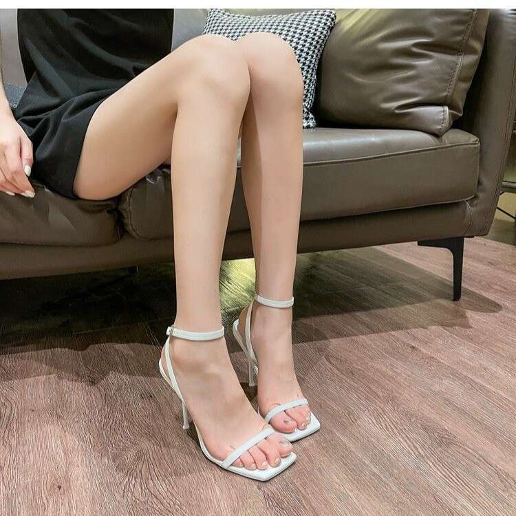 Internet Celebrity Sandals Summer Style 2023 New One-Strap Open-Toe Backless Thin Heel 9cm High Heels for Women