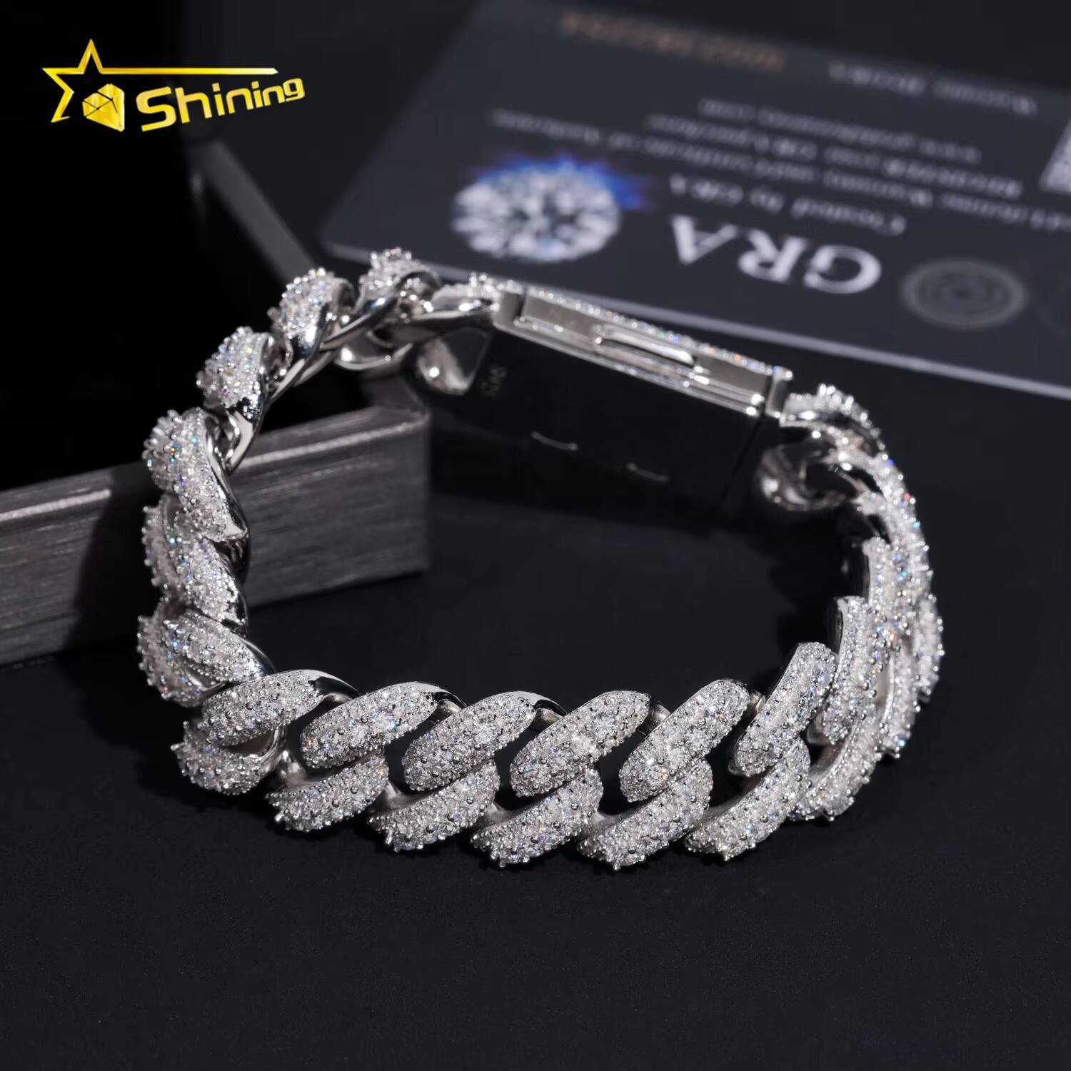 Fine Jewelry Hip Hop 16mm Mens 925 Sterling Silver Diamond Iced Out VVS Moissanite Cuban Link Bracelet