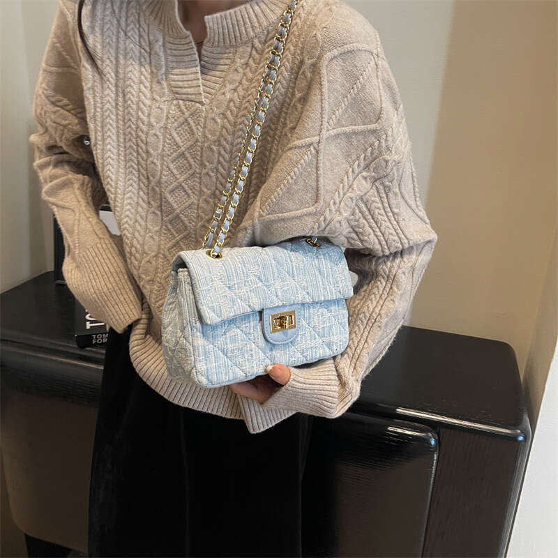 Women's Trendy Bags 2025 New Fashion Casual Denim Shoulder Quilted Chain Crossbody Small Square Bag
