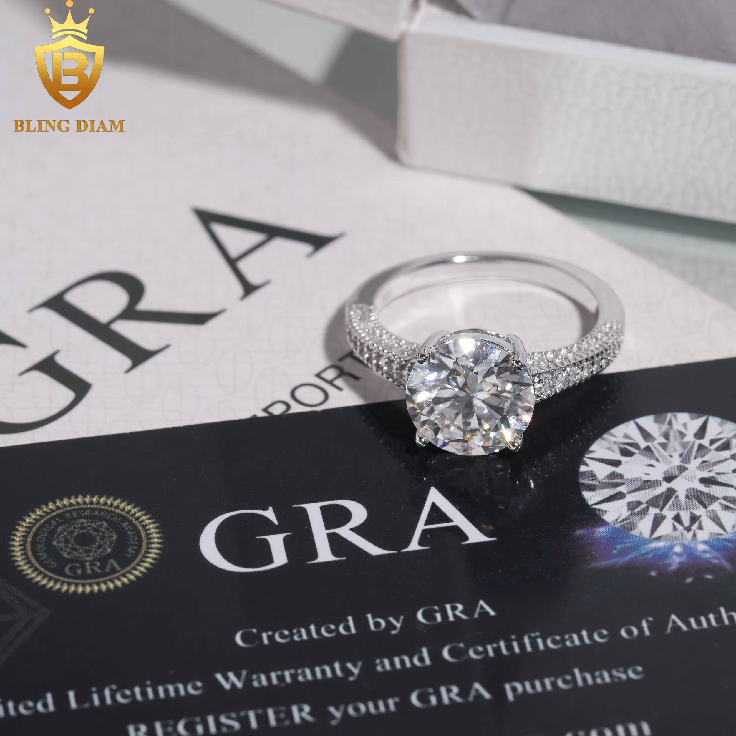 Women Jewelry Engagement Ring 925 Silver VVS Moissanite Diamond Round Cut 10mm Wedding Rings Gift