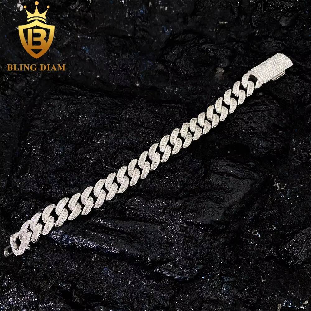 16mm Hip Hop Jewelry 925 Sterling Silver VVS Diamond Moissanite Iced Out Miami Cuban Link Chain Bracelet Necklace