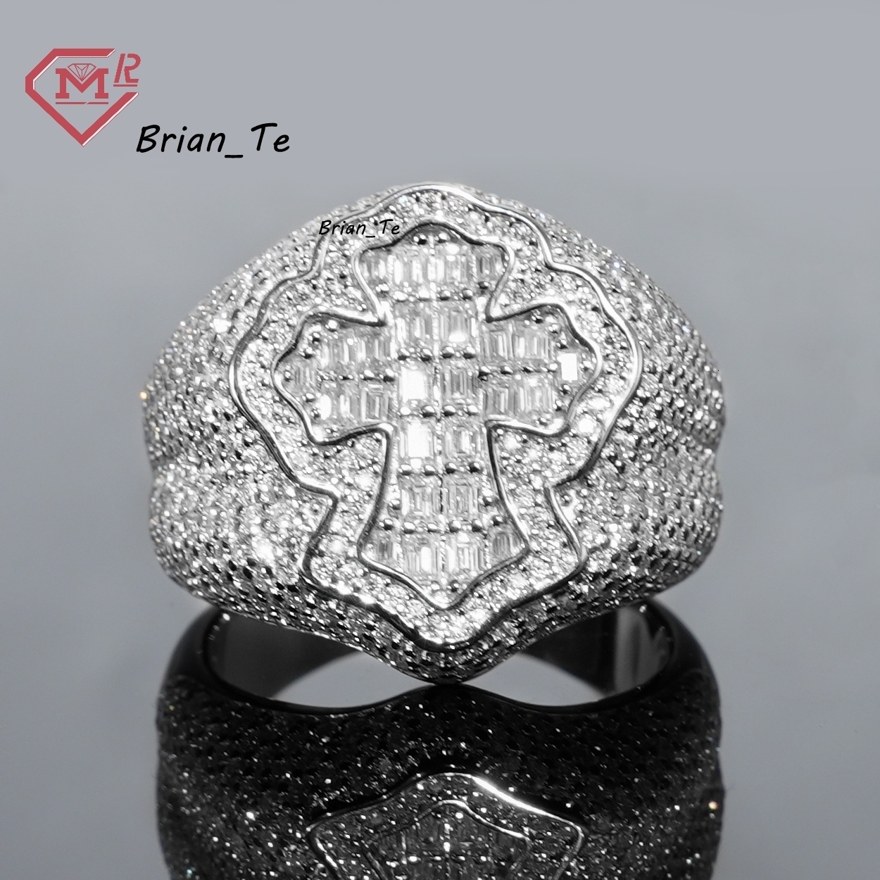 Fully Iced Out Mens Moissanite Ring Rappers Custom Cross Hip Hop Jewelry S925 Moissanite Ring