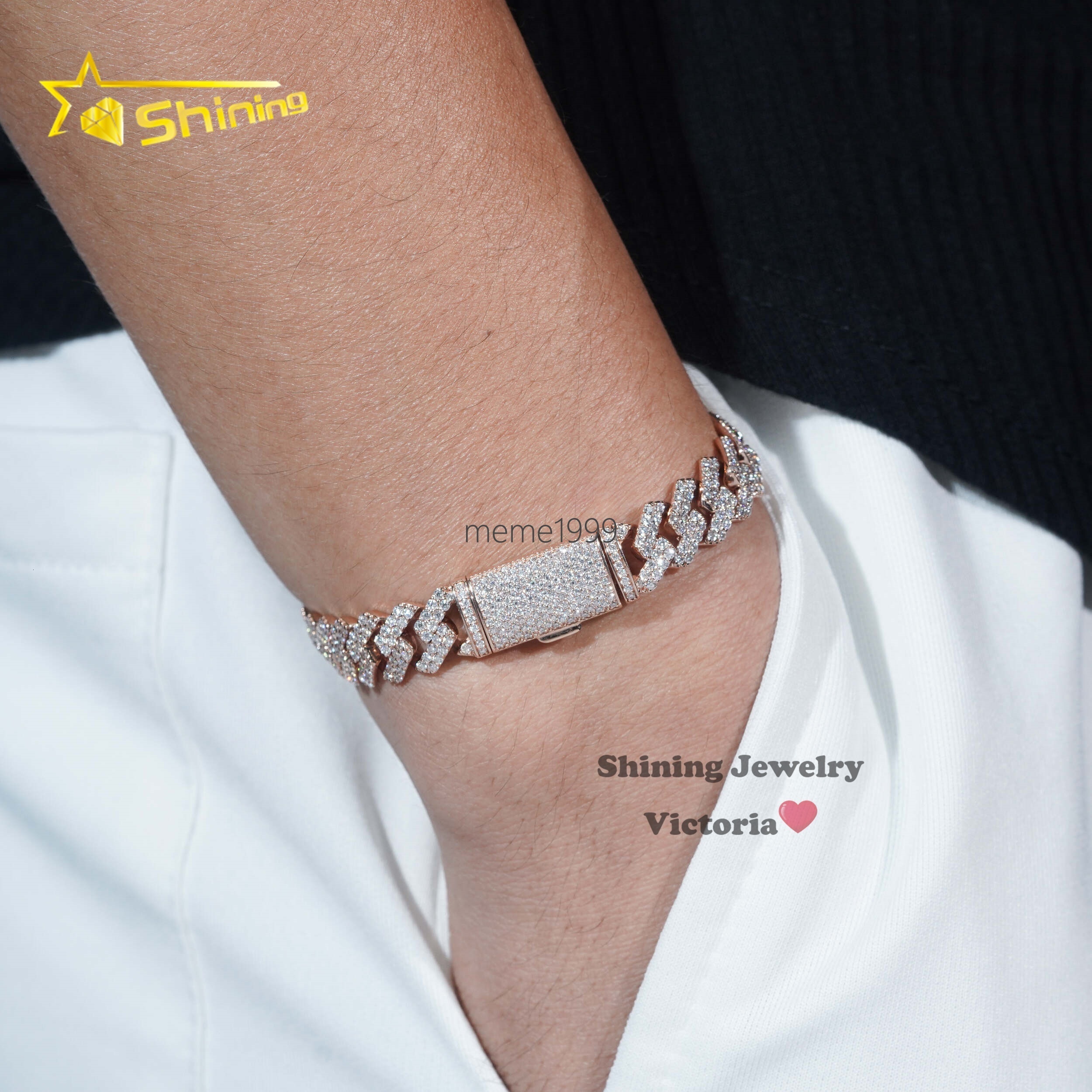 Custom Made Hip Hop Jewelry 10MM Two Rows Cuban Link Chain 10K 14K 18K Real Gold VVS Moissanite Diamond Cuban Bracelet Men