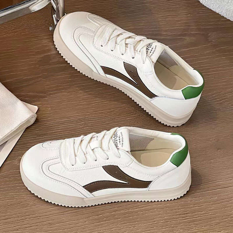 2025 New Summer Autumn Genuine Leather White Sneakers for Women Korean Style Versatile Sports Campus Casual Board German Training Shoes