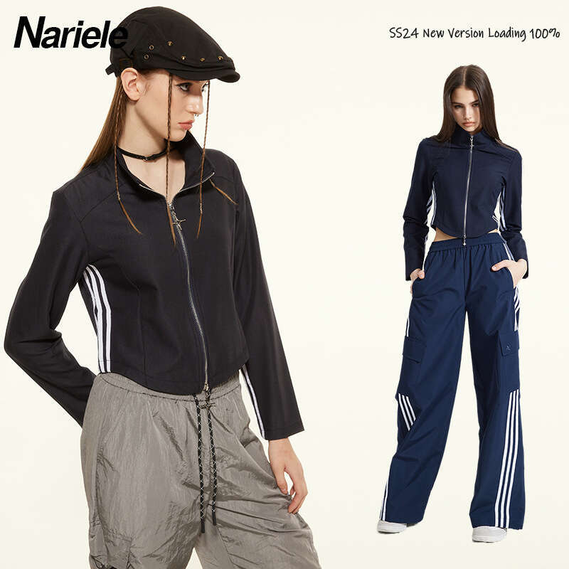 Heyhenry Stretch Chiffon Fabric American Style Trendy Brand Double Zipper Design Short Slim Stand Collar Jacket For Women B5