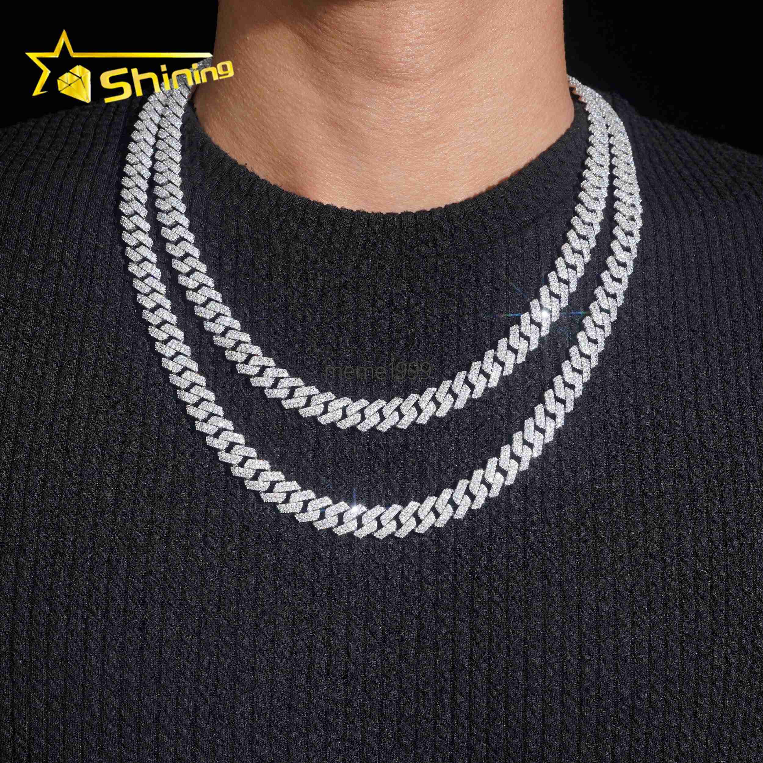 Local Stock Fast Shipping 10mm 925 Silver Iced Out Hip Hop GRA Certificate Moissanite Cuban Link Chain