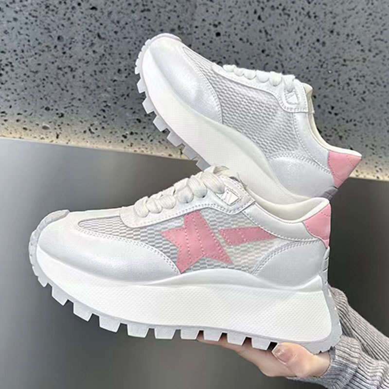 2025 Summer New Style Transparent Star Forrest Gump for Women Breathable Dad Thick Sole Height Increasing Single Mesh Sports Casual Shoes