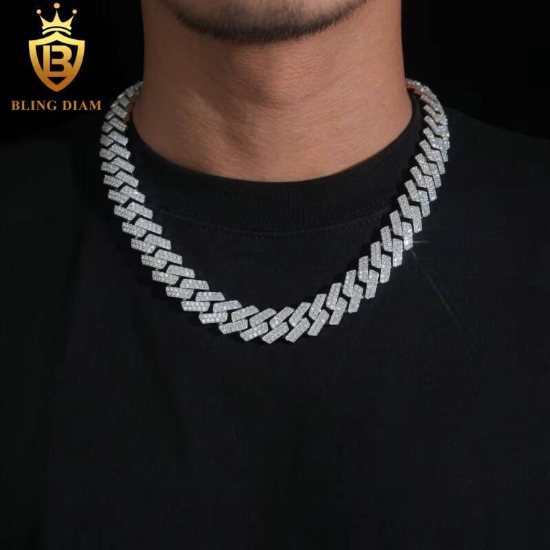 Factory Price Wholesale 16MM Moissanite Cuban Chain Pass Diamond Tester 925 Silver Cuban Link Necklace