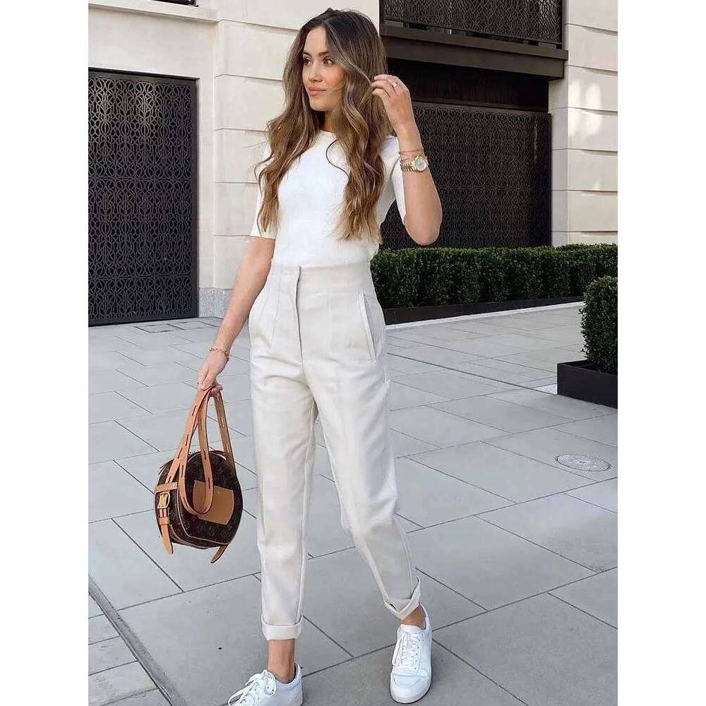 TRAF 2025 Pencil High Waist Pants for Women With Seam Detail Streetwear Woman Ankle Trousers Autumn Office Wear Pant