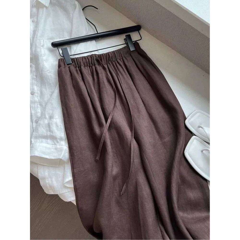 High Waist Linen Women Wide Leg Summer Thin Loose Casual Pants Haruku Korean Solid All Match Straight Trousers