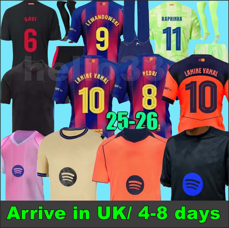 24 25 26 LAMINE YAMAL LEWANDOWSKI soccer jerseys men kids black football shirts kit 2025 Camiseta sets barcalona Travis pink goalkeeper 95 96 97 away Retro 999