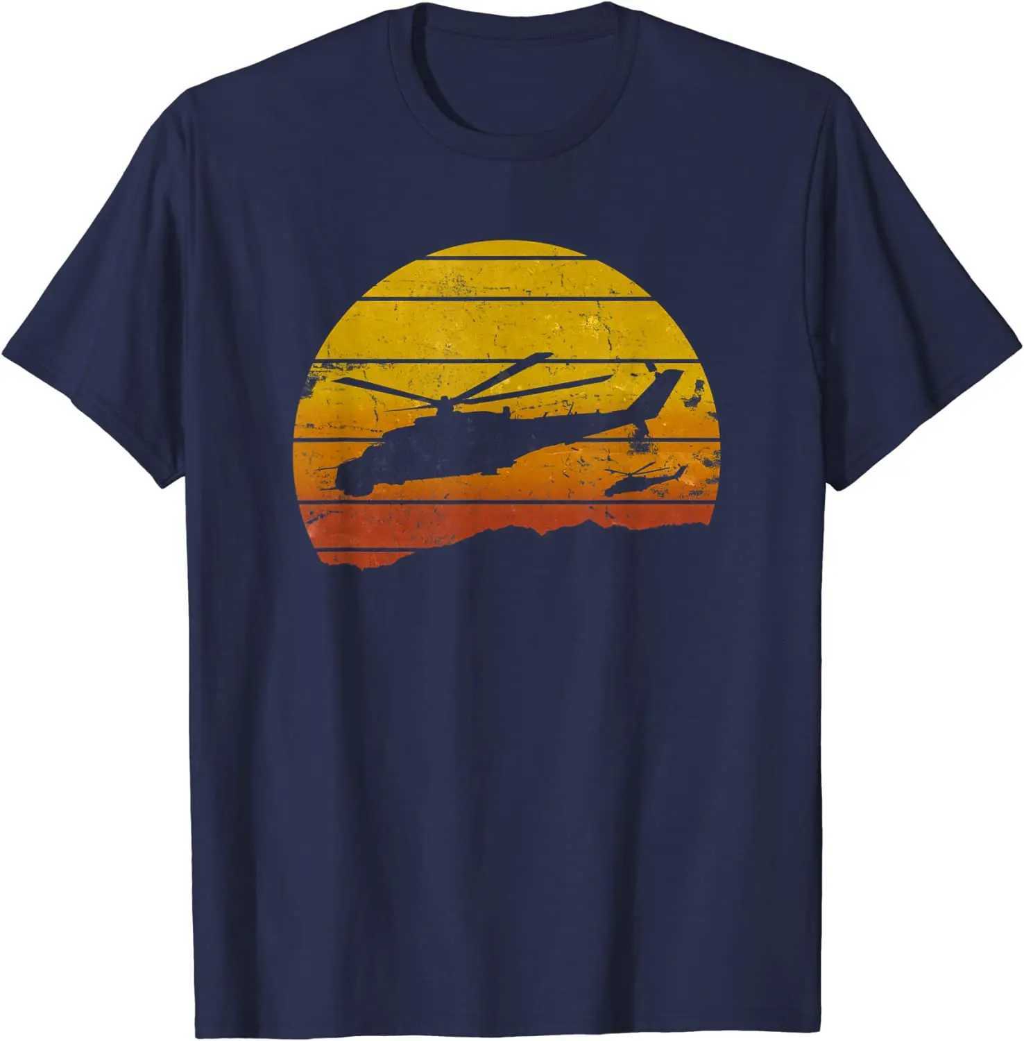 Mi-24 Hind Russian Military Helicopter Sunrise Men T-Shirt Short Sleeve Casual Cotton O-Neck Summer Shirts Y250819