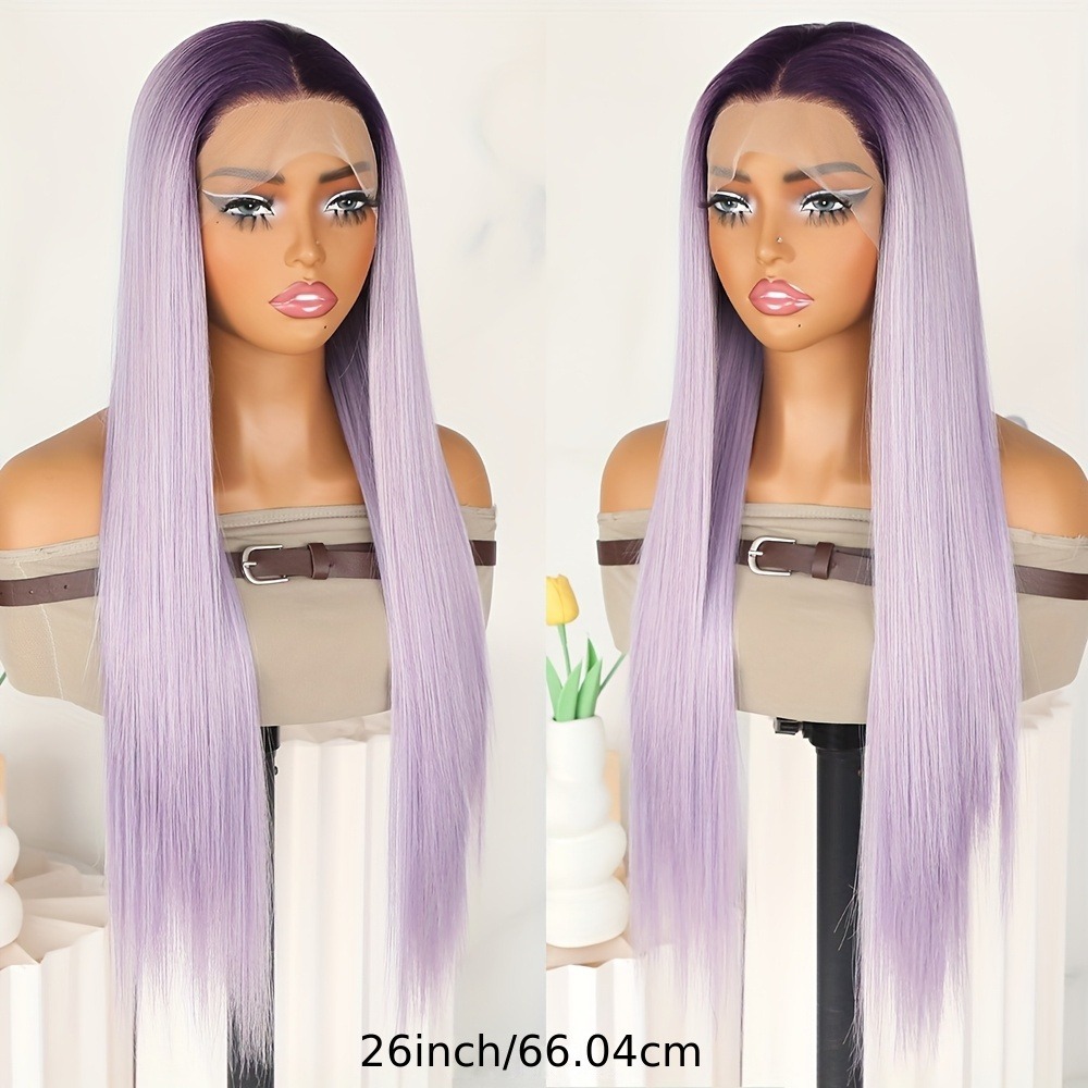 13x4 Ombre Purple Lace Frontal Wig Human Hair Straight Lace Front Wigs Light Purple For Women HD Glueless Preplucked Wigs Ready To Go