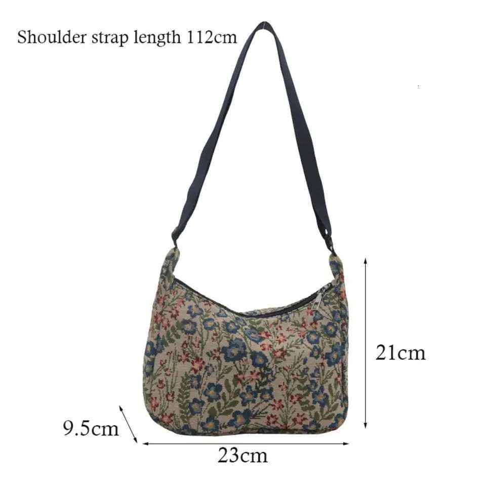 Vintage Half Moon Shape Women Lady Messenger Bag Versatile Literary Prints Cloth Texture Temperament Crossbody Shoulder Bag Y250819
