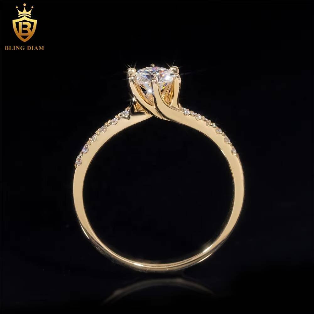 14K Yellow Real Gold VVS Moissanite Diamond Wedding Rings Custom Engagement Ring