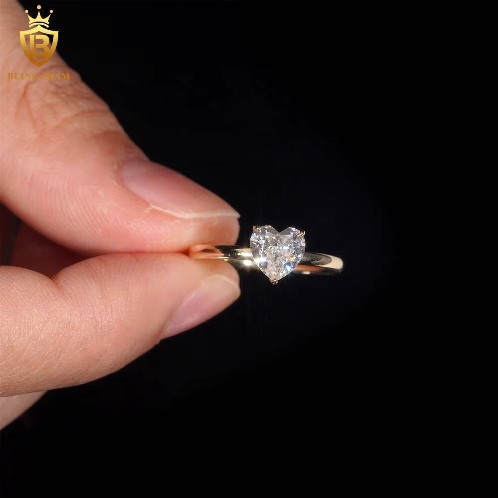 Shining 14K Solid VVS Moissanite Diamond Engagement Ring Women Finger Rings Heart Real Gold Wedding Rings