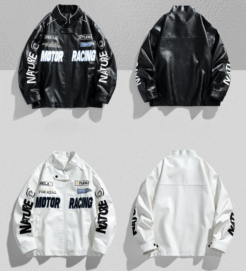 Autumn Embroidery Motorcycle Leather Jacket Men Casual Vintage Overcoat Biker PU Streetwear Zipper Bomber Jackets Male 250815