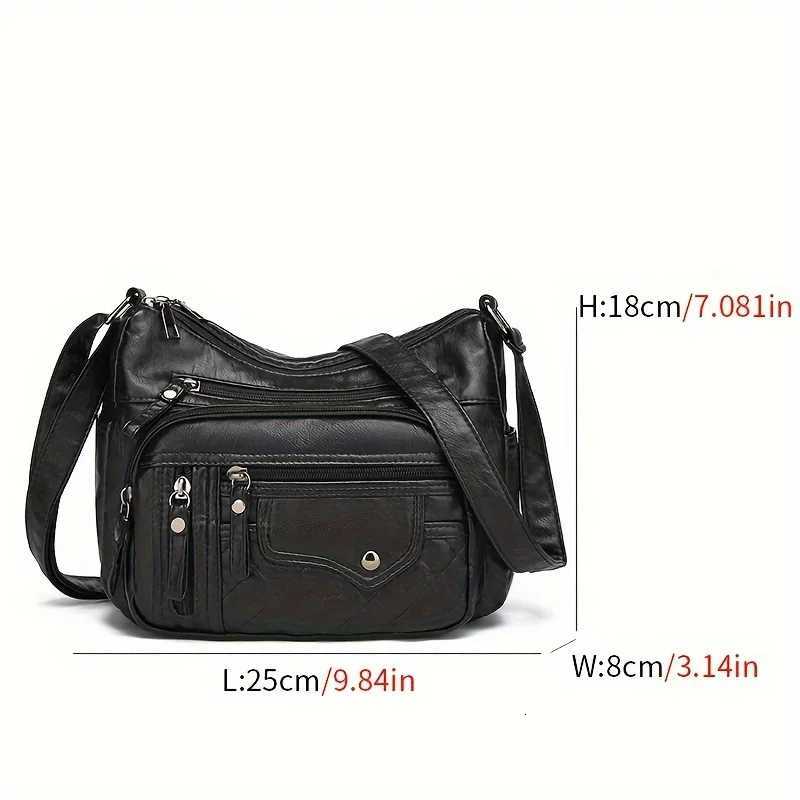 Ladies Bag Fashion Multi Zip Crossbody Multi Pocket Stitching Soft Vegan Leather Shoulder Bag Multi Pocket Handbag Purse Y250819