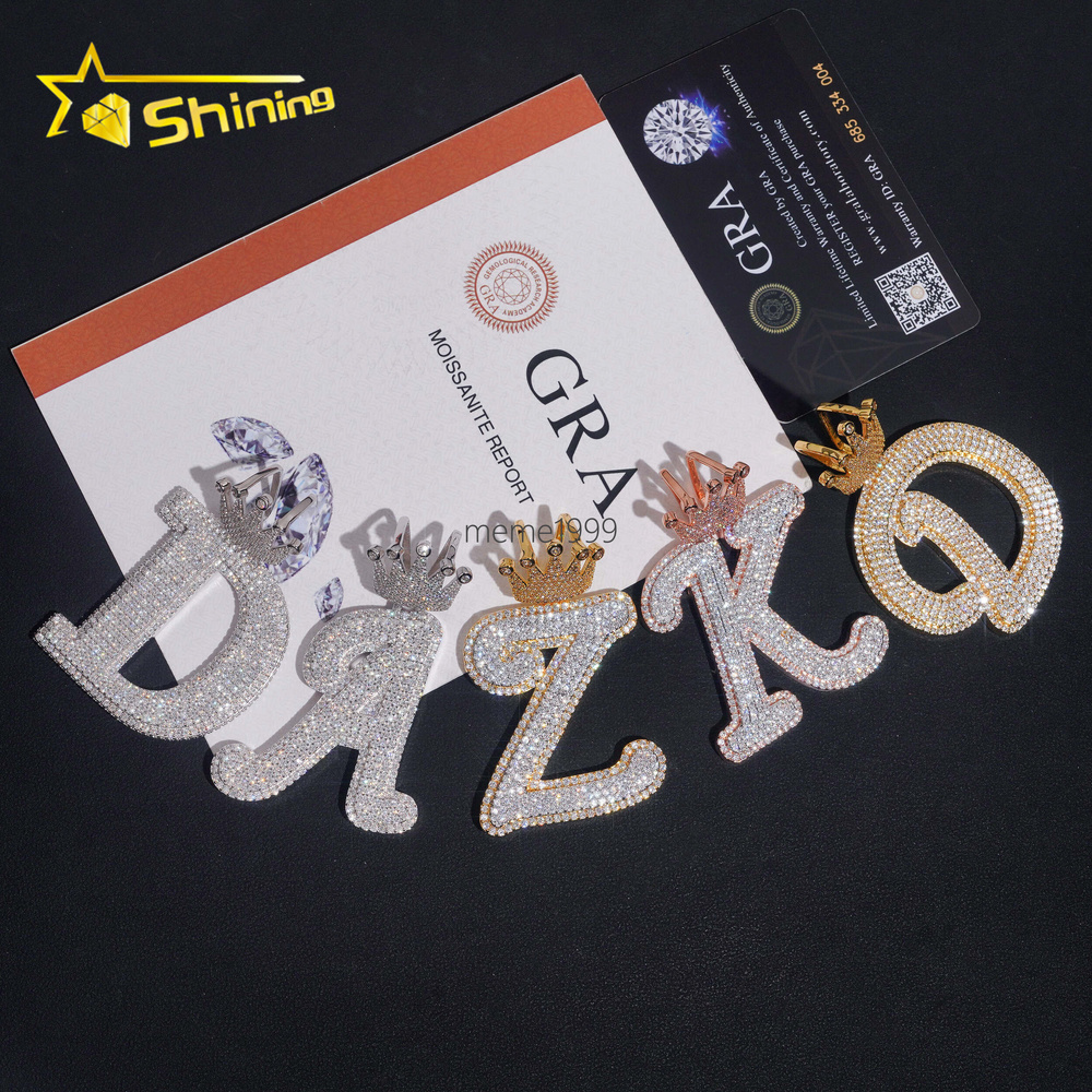 New Arrival Fashion Hip Hop Jewelry 925 Sterling Silver VVS Moissanite Iced Out Initial Letter Pendant Necklace