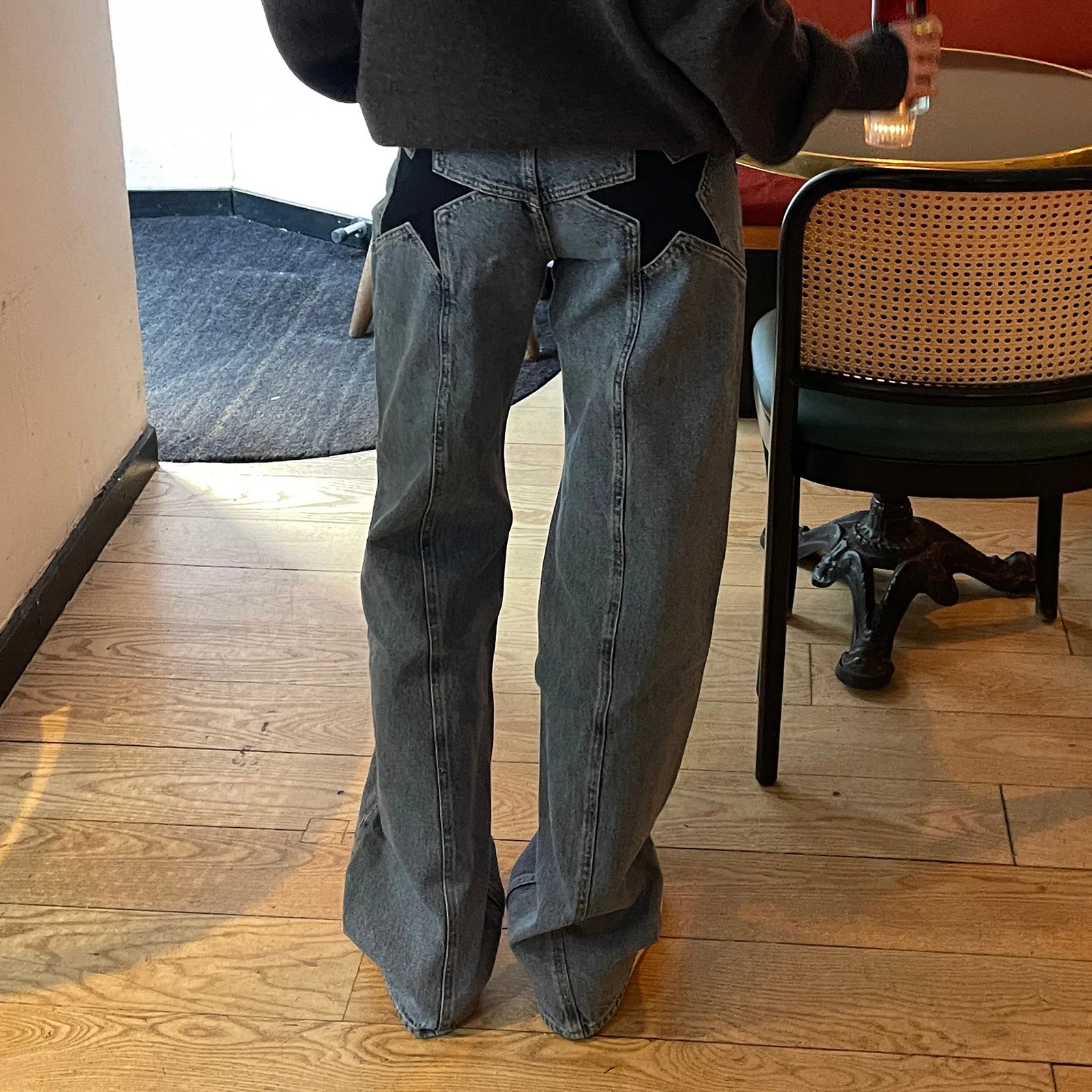 Combhasaki Womens Y2K Vintage Jeans Aesthetic Star Pattern Print Loose Straight Leg Denim Long Pants Casual Low Waist Trousers Z260313