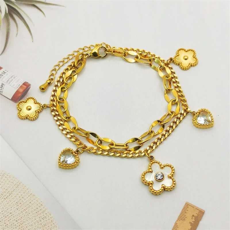 316L Stainless Steel Statement Bracelet 2025 New Fashion Jewelry Zircon Seashell Heart Flowers Charm Chain Bracelets For Women G250820