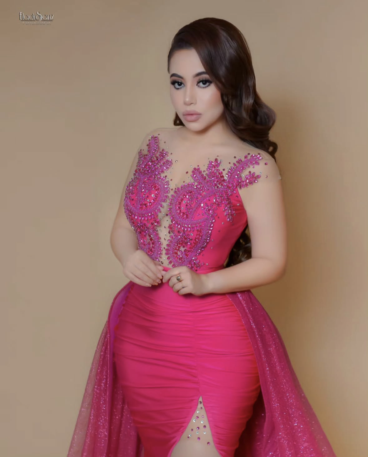 Elegant Crystals Beaded Fuchsia Mermaid Prom Dresses Side Slit Long Illusion Sexy Birthday Party Evening Gown With Detachable Skirt 2025 Slim Pageant 