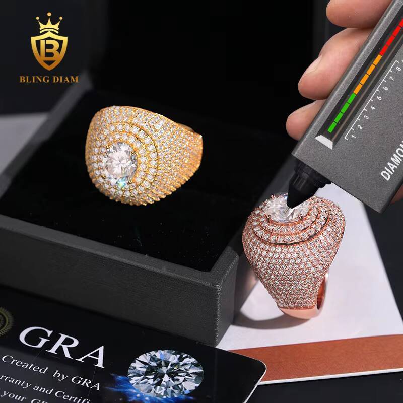 Hot Selling Fashion Jewelry 925 Sterling Silver Hip Hop Luxury Iced Out Jewelry Oval Moissanite Hip Hop Ring Men