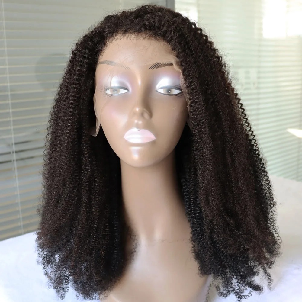 4C Afro Kinky Curly Lace Front Wig Virgin Remy Human Hair Lace Frontal Closure Wig Black and Natural Black Curls Styles Wigs Ready To Wear Synthetic