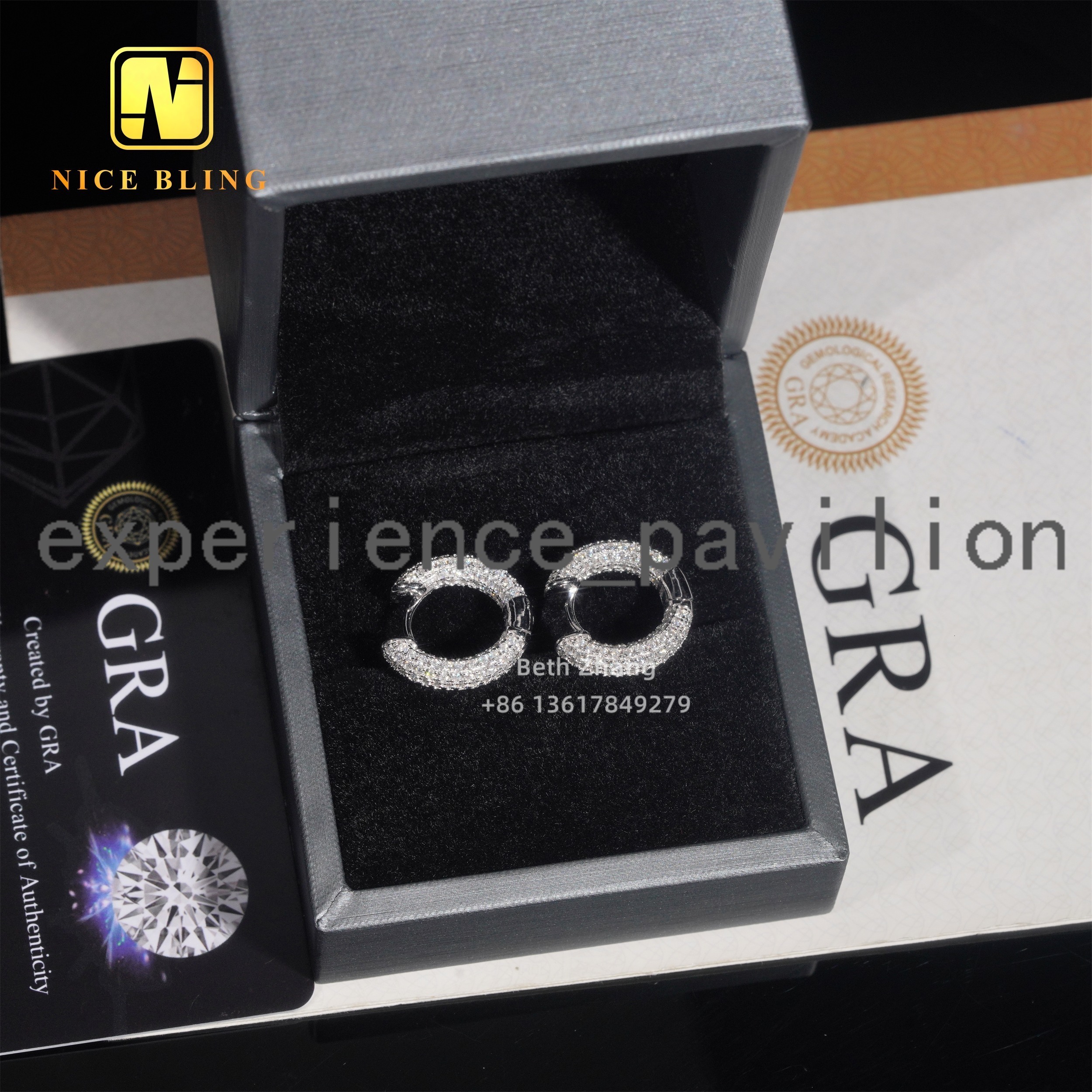 Iced Out Moissanite Diamond Earrings 925 Silver Jewelry Trendy Hip Hop Hoop Ear Rings 3 Rows Diamonds for Men Women